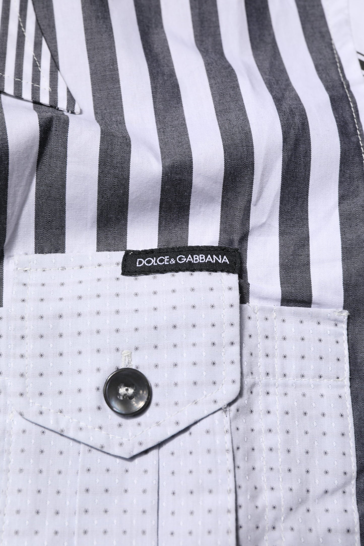 Dolce & Gabbana White Gray Striped Cotton Casual Shirt