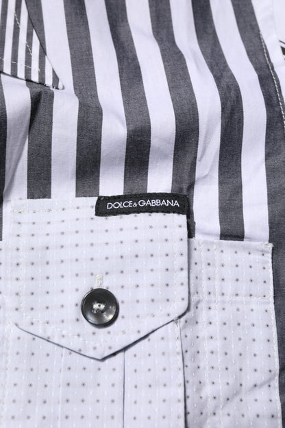 Dolce & Gabbana White Gray Striped Cotton Casual Shirt