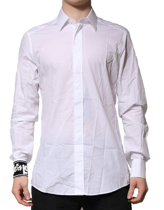 Dolce & Gabbana White GOLD Cotton Men's Dress Formal Shirt