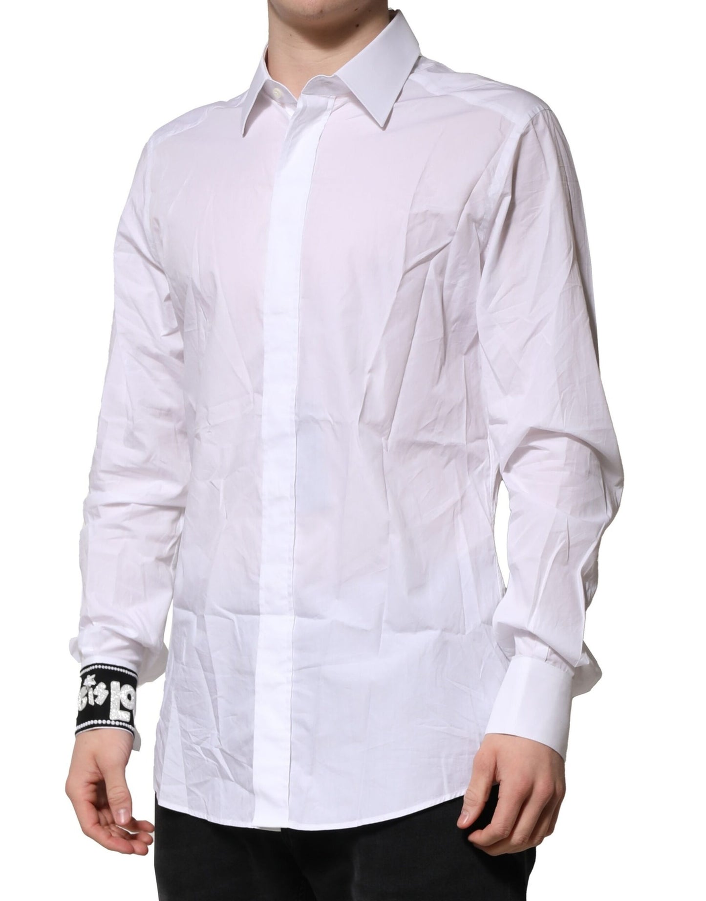 Dolce & Gabbana White GOLD Cotton Men's Dress Formal Shirt