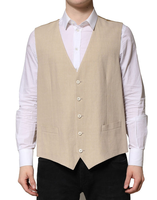 Dolce & Gabbana Beige Linen Formal Waistcoat Vest