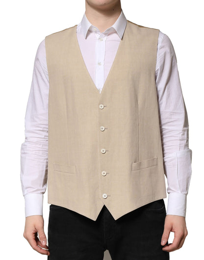 Dolce & Gabbana Beige Linen Formal Waistcoat Vest