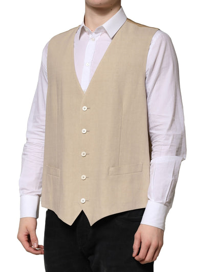 Dolce & Gabbana Beige Linen Formal Waistcoat Vest