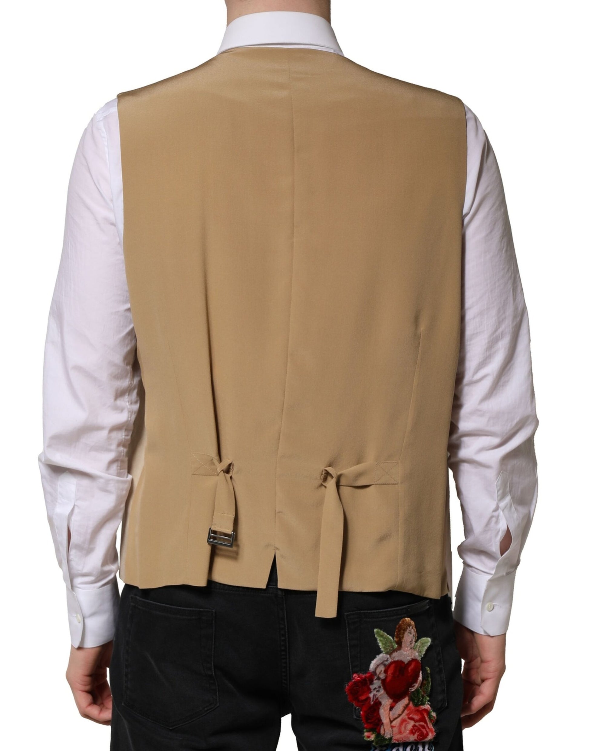 Dolce & Gabbana Beige Linen Formal Waistcoat Vest