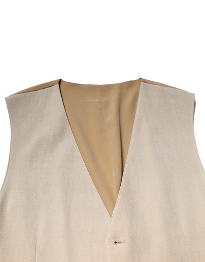 Dolce & Gabbana Beige Linen Formal Waistcoat Vest