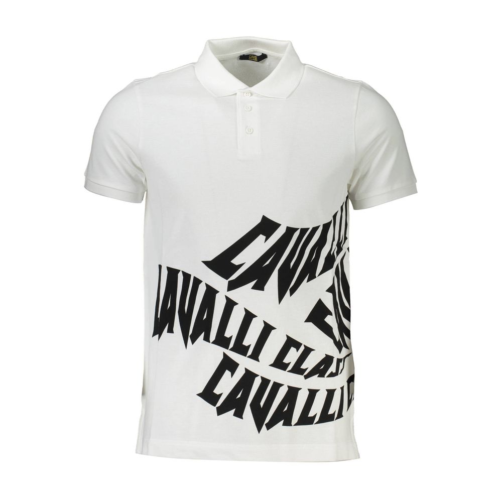 Cavalli Class White Cotton Men Polo Shirt