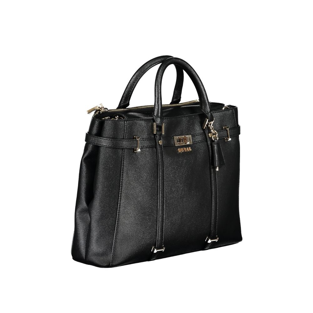 Guess Jeans Black Emilee Handbag – Faux Leather, Multi-Compartment Elegance