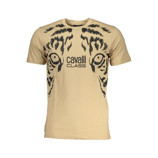 Cavalli Class Beige Cotton T-Shirt - Bold Statement Style