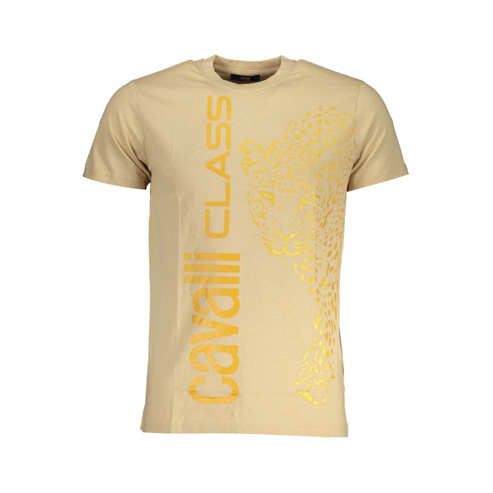 Cavalli Class Beige Cotton T-Shirt for Effortless Style