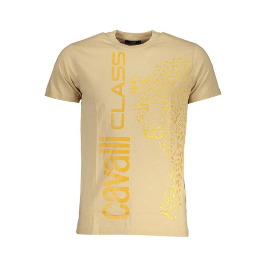 Cavalli Class Beige Cotton T-Shirt for Effortless Style