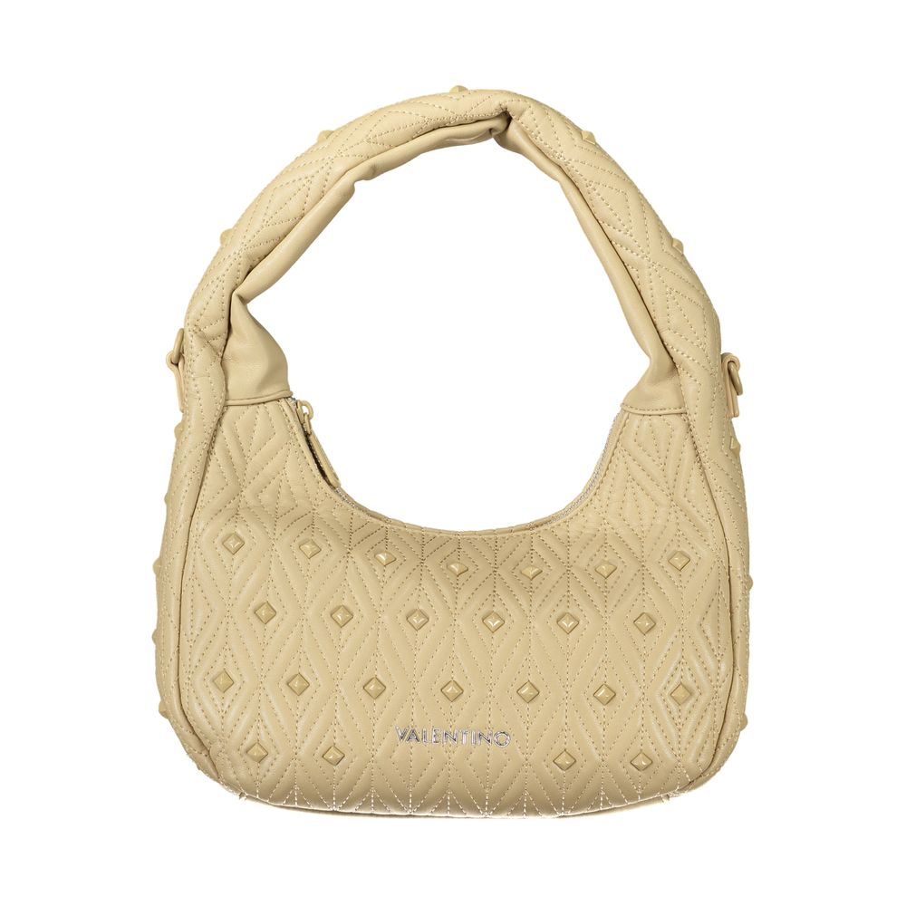 Mario Valentino Beige Leather-Finish Shoulder Bag with Zip Closure