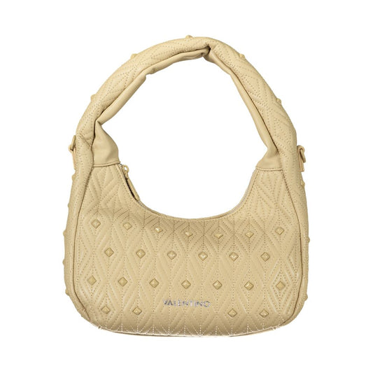 Mario Valentino Beige Leather-Finish Shoulder Bag with Zip Closure