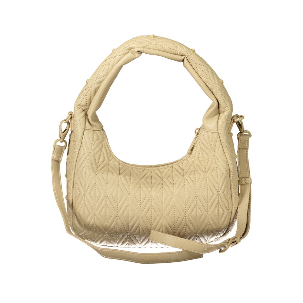 Mario Valentino Beige Leather-Finish Shoulder Bag with Zip Closure