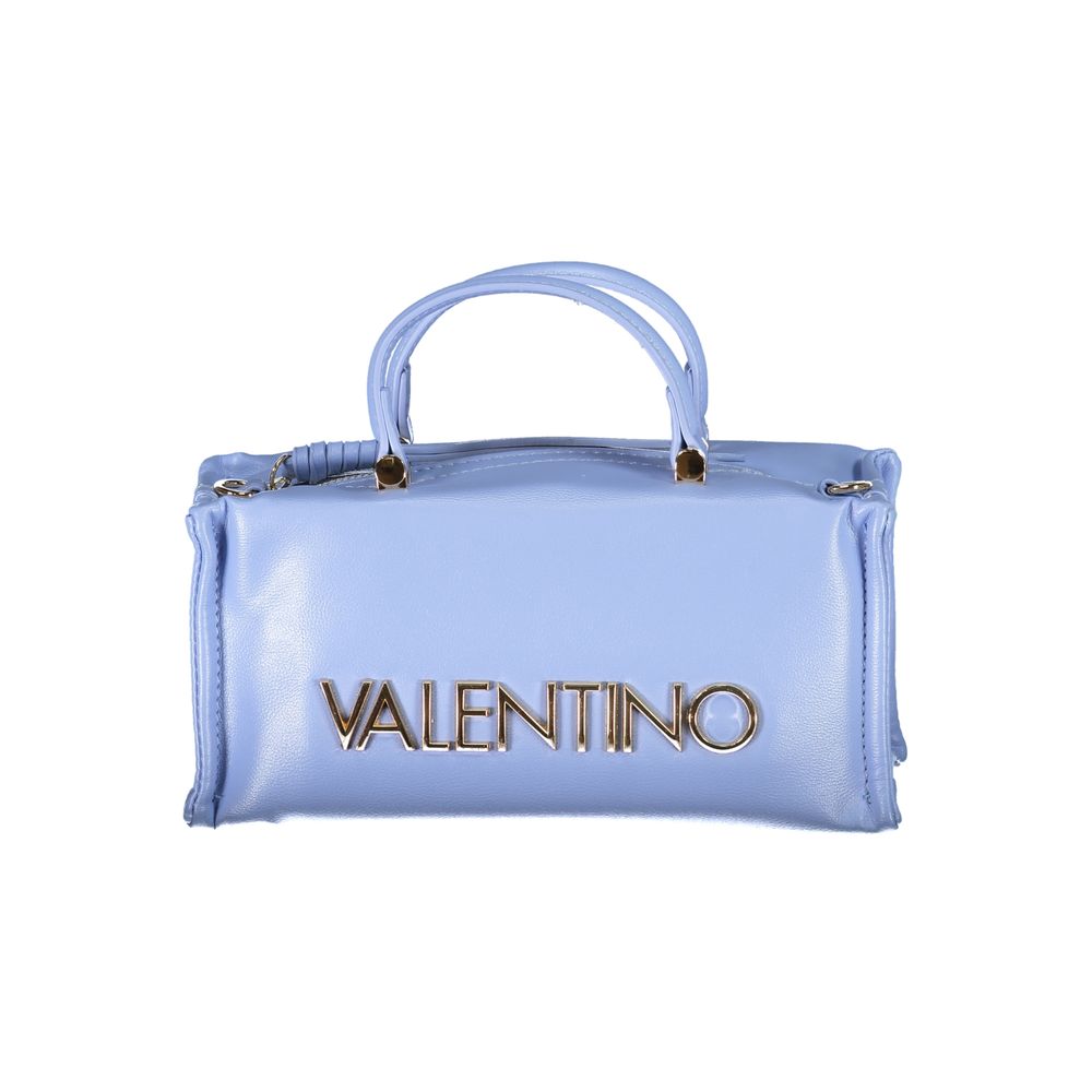 Mario Valentino Light Blue Leather-Finish Handbag with Logo Detail