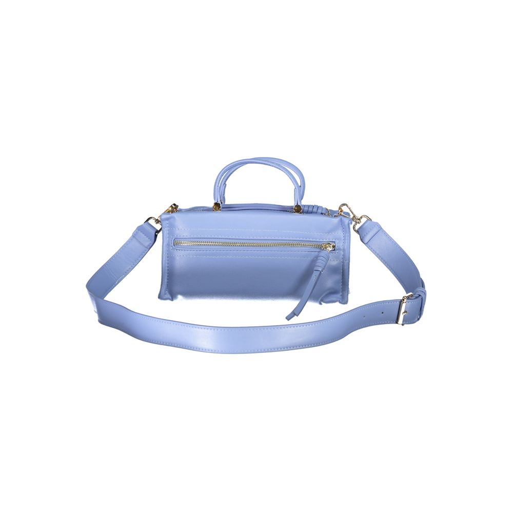 Mario Valentino Light Blue Leather-Finish Handbag with Logo Detail