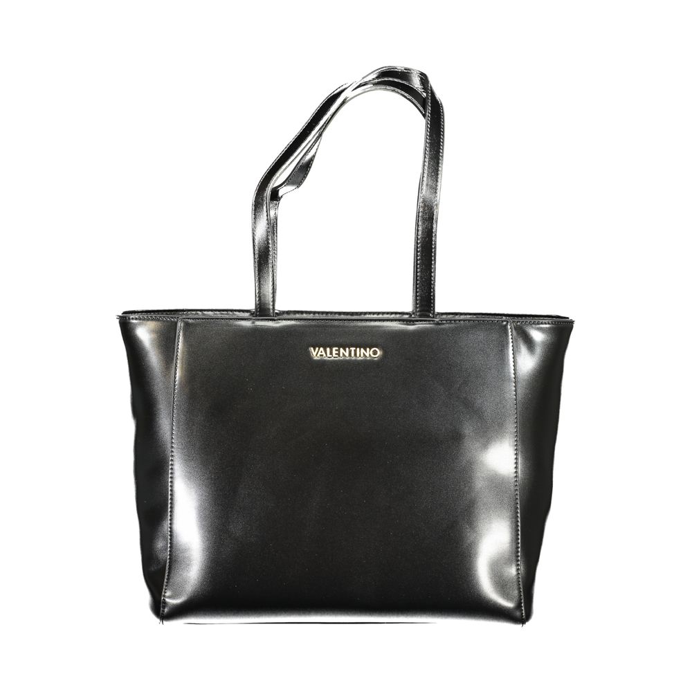 Mario Valentino Black Faux Leather Shoulder Bag with Chain Strap