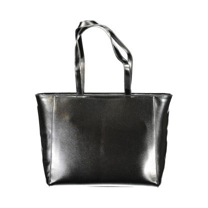 Mario Valentino Black Faux Leather Shoulder Bag with Chain Strap