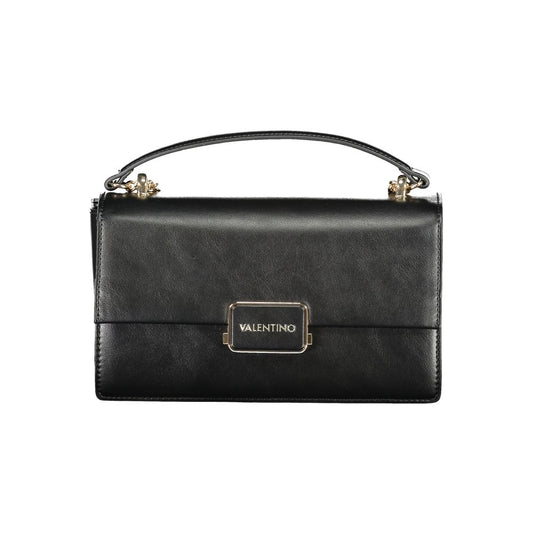 Mario Valentino Black Smooth Leather Handbag with Gold Hardware