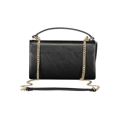 Mario Valentino Black Smooth Leather Handbag with Gold Hardware