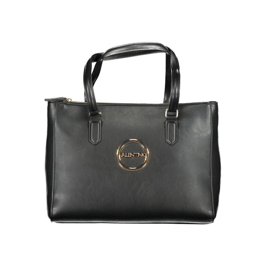 Mario Valentino Black Smooth Leather Handbag with Zip Closure