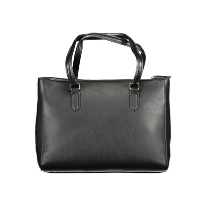 Mario Valentino Black Smooth Leather Handbag with Zip Closure