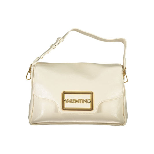 Mario Valentino Beige Leather-Finish Handbag with Detachable Strap