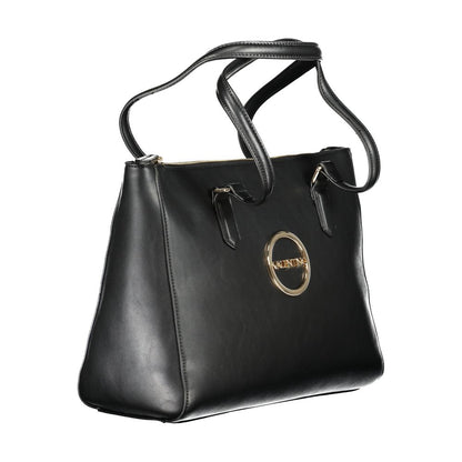 Mario Valentino Black Smooth Leather Handbag with Zip Closure