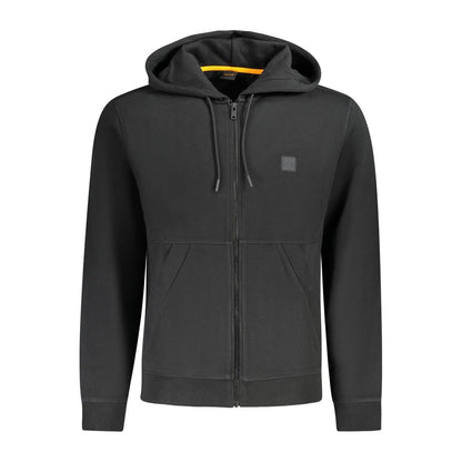 Hugo Boss Black Cotton Sweater - Long Sleeved V-Neck T-Shirt with Applique Logo