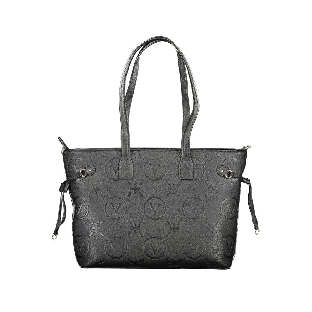 Mario Valentino Black Faux Leather Handbag with Zip Closure