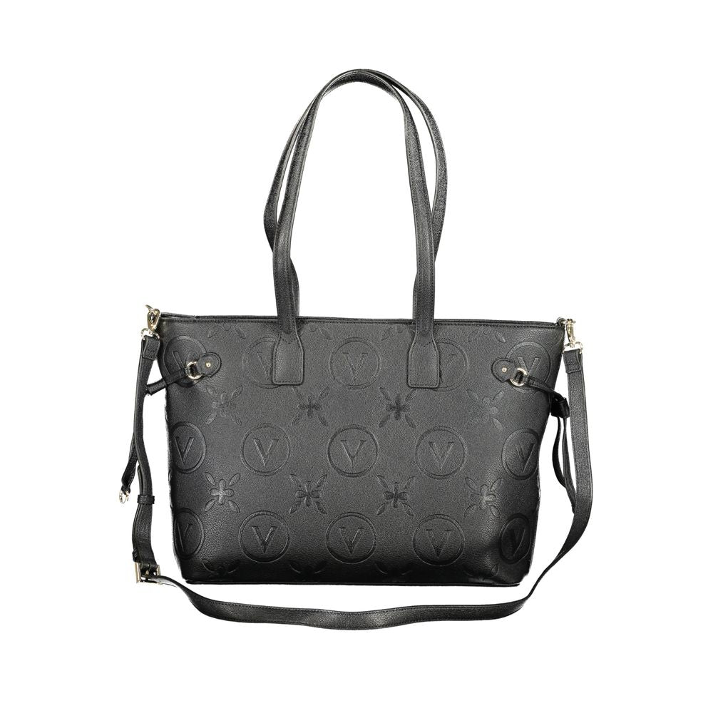 Mario Valentino Black Faux Leather Handbag with Zip Closure