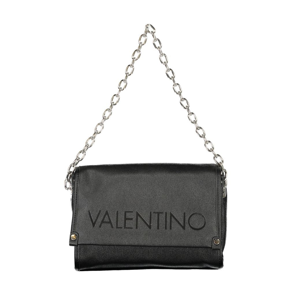 Mario Valentino Black Faux Leather Handbag with Gold Hardware
