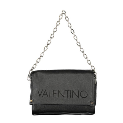 Mario Valentino Black Faux Leather Handbag with Gold Hardware