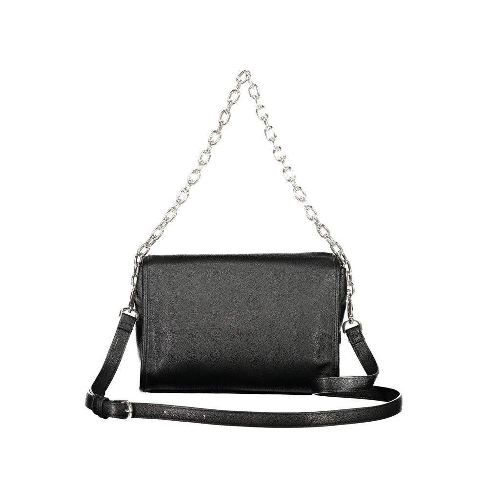 Mario Valentino Black Faux Leather Handbag with Gold Hardware