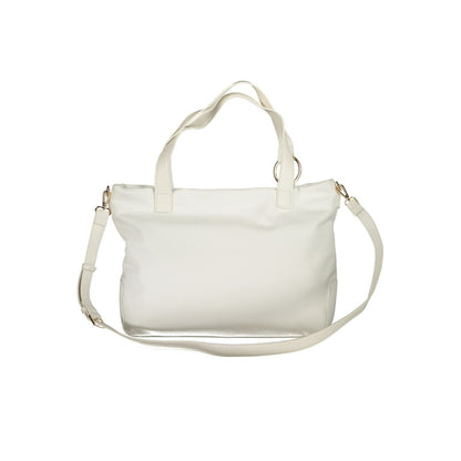 Mario Valentino White Faux Leather Handbag with Logo Detail