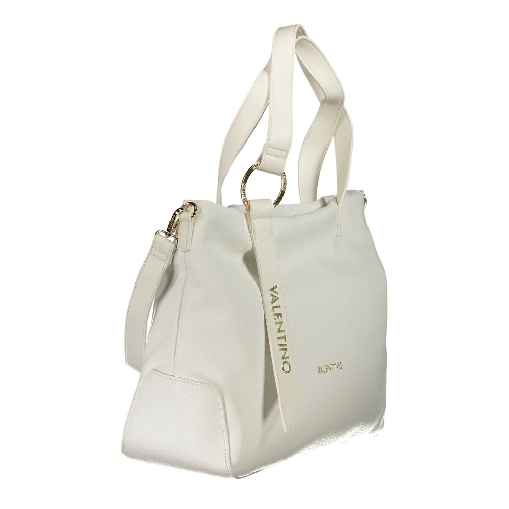 Mario Valentino White Faux Leather Handbag with Logo Detail