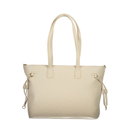 Mario Valentino Beige Faux Leather Handbag with Chic Details
