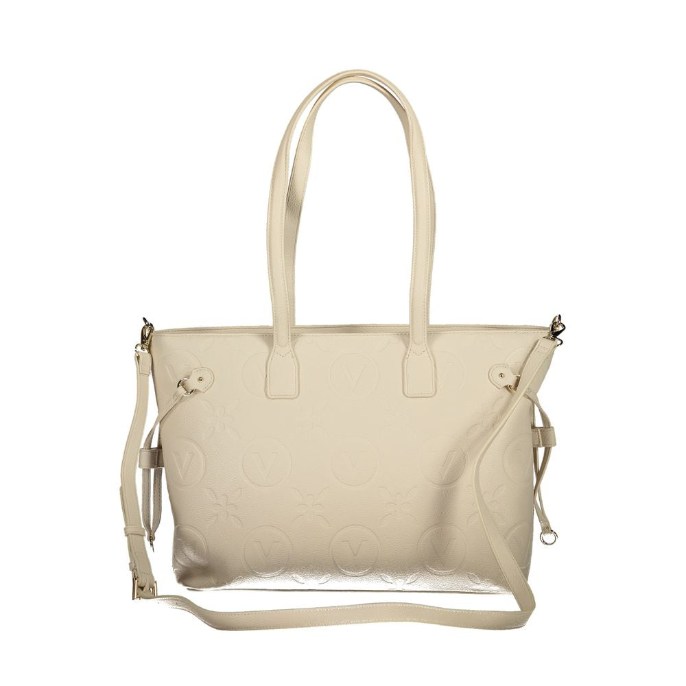 Mario Valentino Beige Faux Leather Handbag with Chic Details