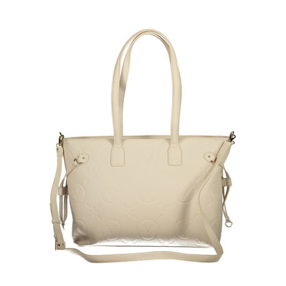 Mario Valentino Beige Faux Leather Handbag with Chic Details