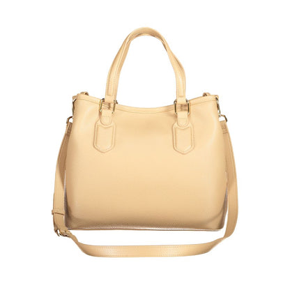 Mario Valentino Beige Faux Leather Handbag with Adjustable Strap