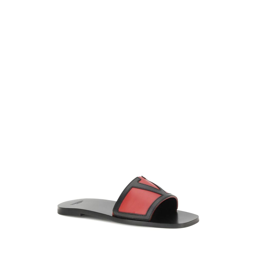 Valentino Garavani Black & Red Viva Superstar Flat Sandals