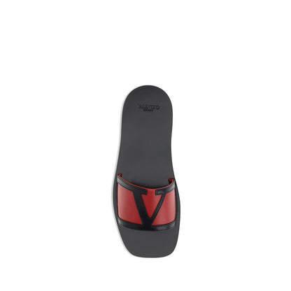 Valentino Garavani Black & Red Viva Superstar Flat Sandals