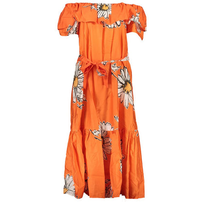 Desigual Orange Cotton Floral Maxi Summery Dress
