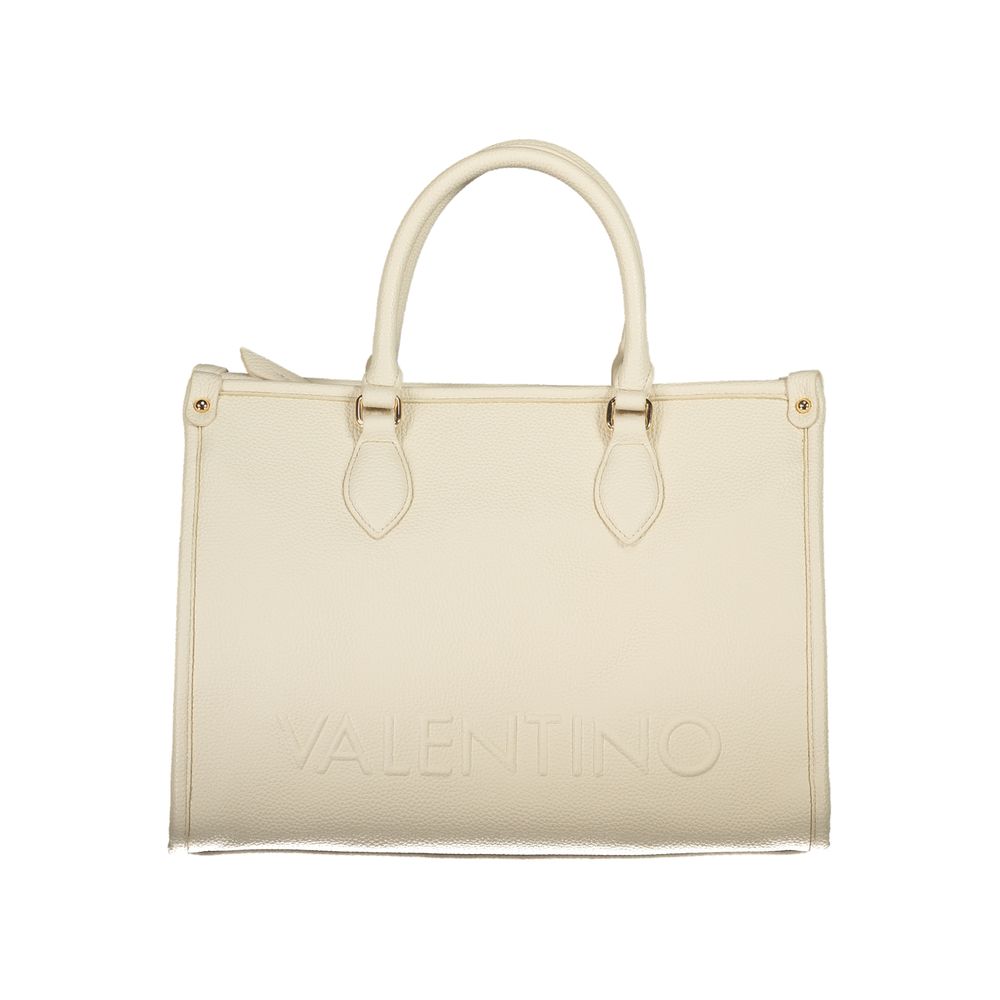 Mario Valentino Beige Leather-Finish Handbag with Adjustable Strap