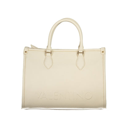 Mario Valentino Beige Leather-Finish Handbag with Adjustable Strap