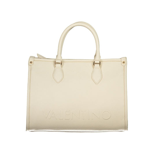 Mario Valentino Beige Leather-Finish Handbag with Adjustable Strap