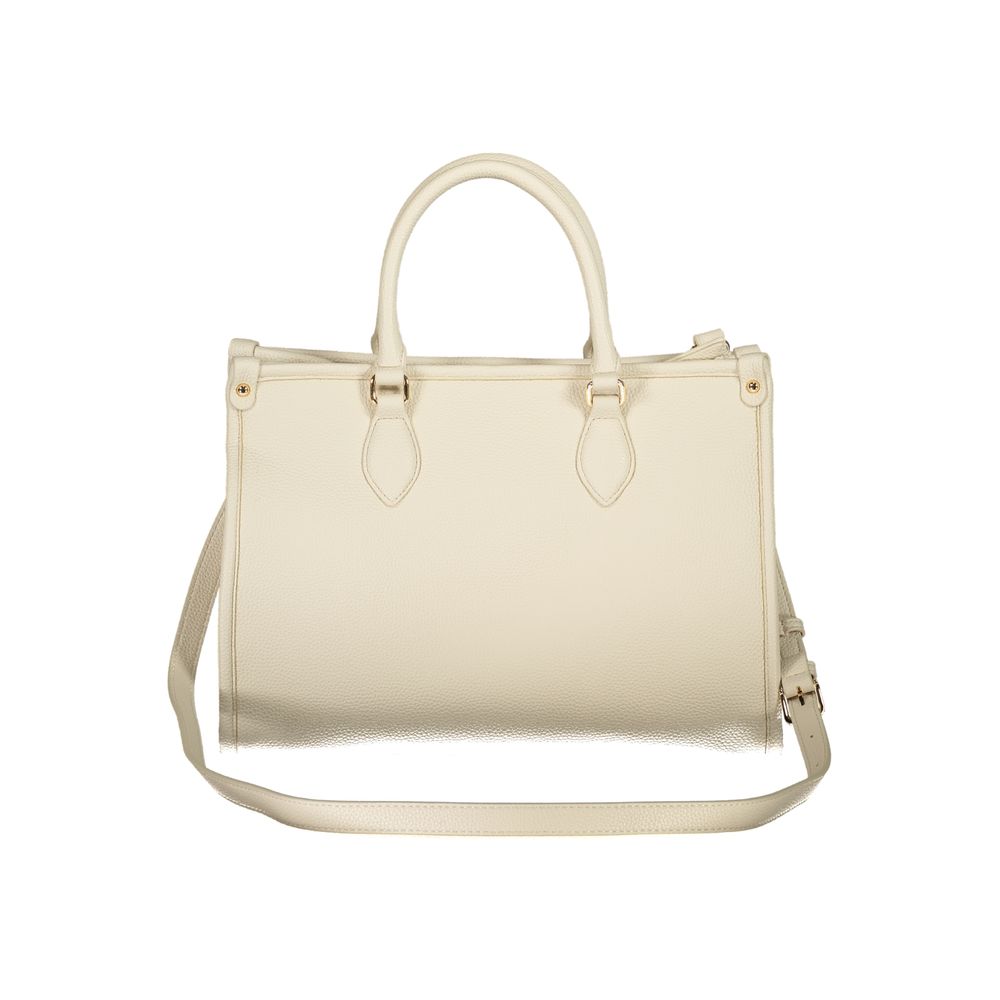 Mario Valentino Beige Leather-Finish Handbag with Adjustable Strap