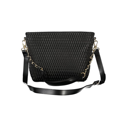 Mario Valentino Black Smooth Leather Handbag with Adjustable Strap