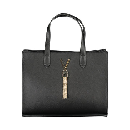 Mario Valentino Black Leather Handbag with Gold Hardware