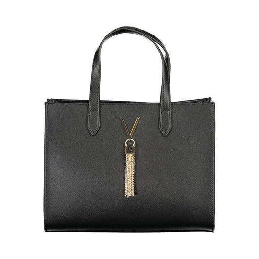 Mario Valentino Black Leather Handbag with Gold Hardware
