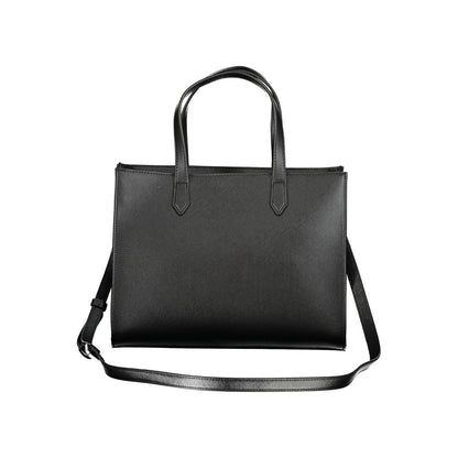 Mario Valentino Black Leather Handbag with Gold Hardware